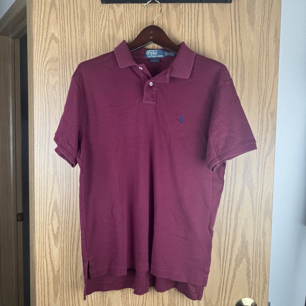Polo Ralph Lauren Men's L Custom Fit Pony Logo Polo Shirt Red Wine 100% Cotton